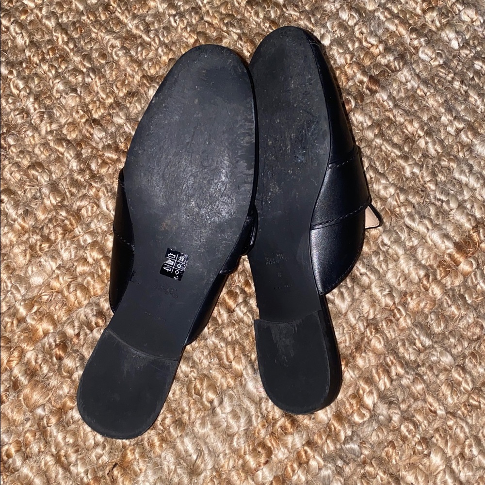 Coach Black Leather Mule Slides with Gold Ring Hardware - Picture 4 of 5